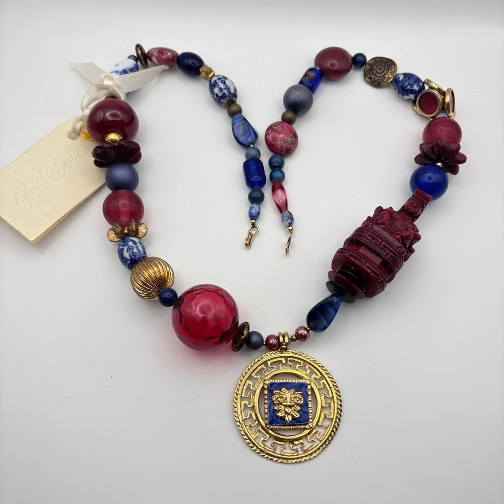 Vintage Cynthia Jean Statement Necklace Beaded Stones 27